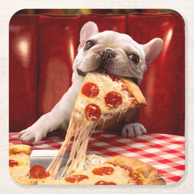 Dessous De Verre Carré Pizza Slice mangeur de chien (Devant)