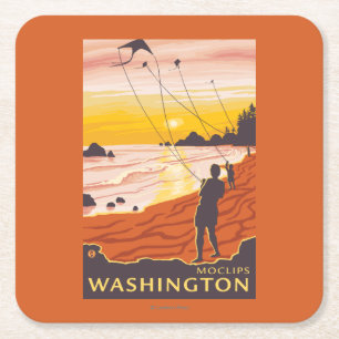 Dessous De Verre Carré Plage et cerfs-volants - Moclips, Washington