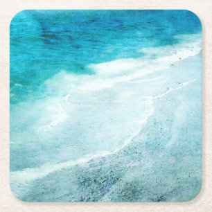 Dessous De Verre Carré Plage Retro - Océan bleu Turquoise côtier Aquare