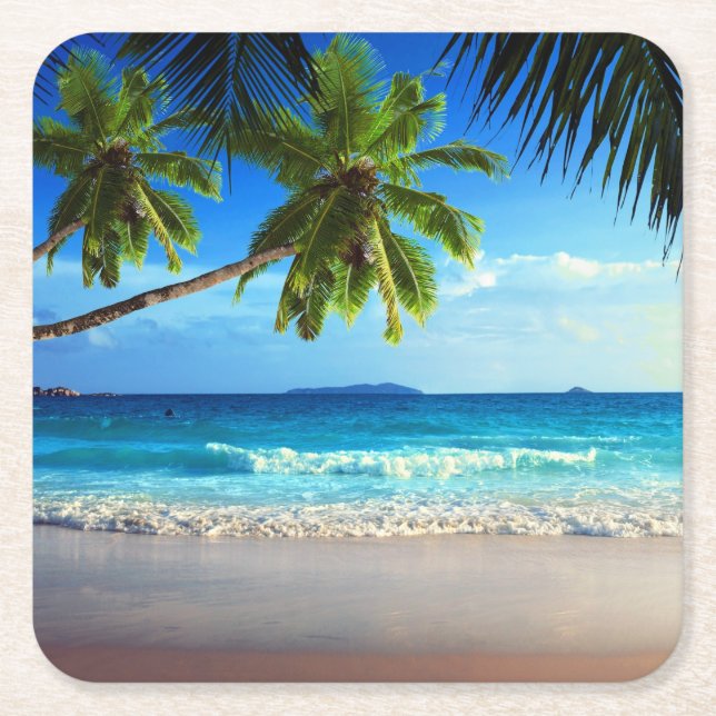 Dessous De Verre Carré Plage tropicale de paradis (Devant)