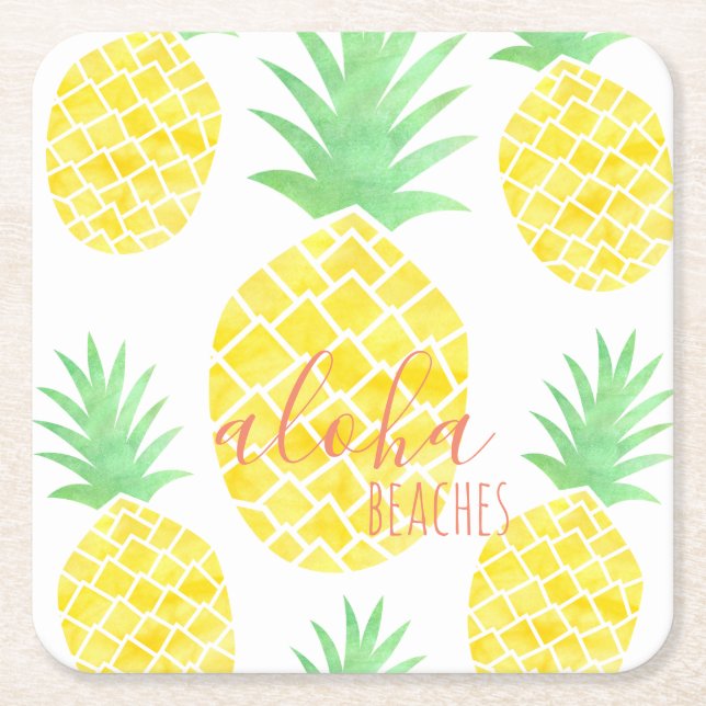 Dessous De Verre Carré Plages d'Aloha à l'ananas Tropical (Devant)