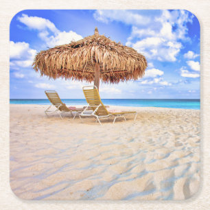 Dessous De Verre Carré Plages tropicales   Plage de sable d'Aruba
