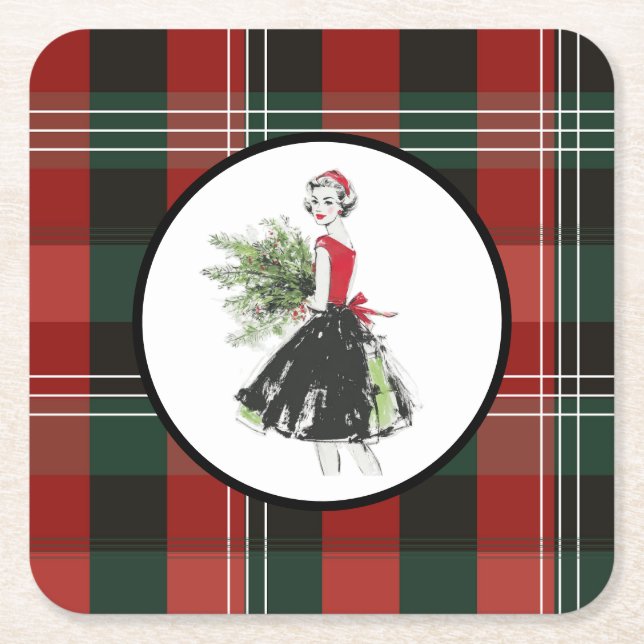 Dessous De Verre Carré Plaid Christmas Coaster  (Devant)