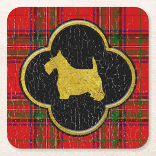 Dessous De Verre Carré Plaid de cru de Terrier d'écossais