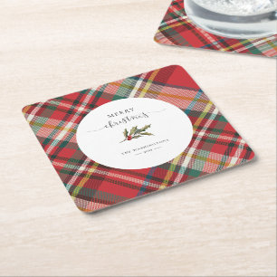 Dessous De Verre Carré Plaid Red Check Rustique Joyeux Noël Ferme