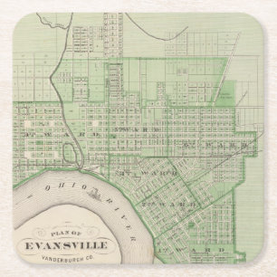 Dessous De Verre Carré Plan d'Evansville, Vanderburgh Co