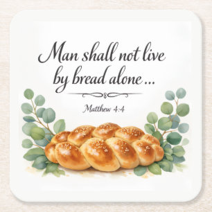 Dessous De Verre Carré Planche à Challah Matthieu 4:4, Cadeau juif messia