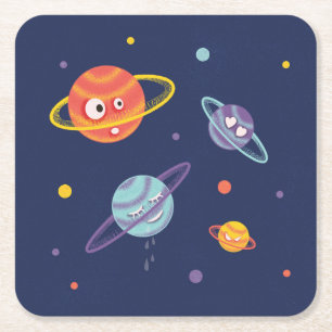 Dessous De Verre Carré Planètes mignonnes Espace caricature Enfants