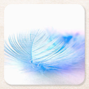 Dessous De Verre Carré Plume de plume d'oiseaux bleus