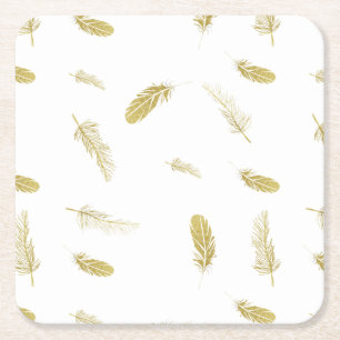Dessous De Verre Carré Plumes d'or