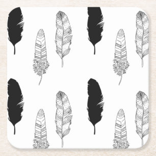 Dessous De Verre Carré Plumes noires et blanches