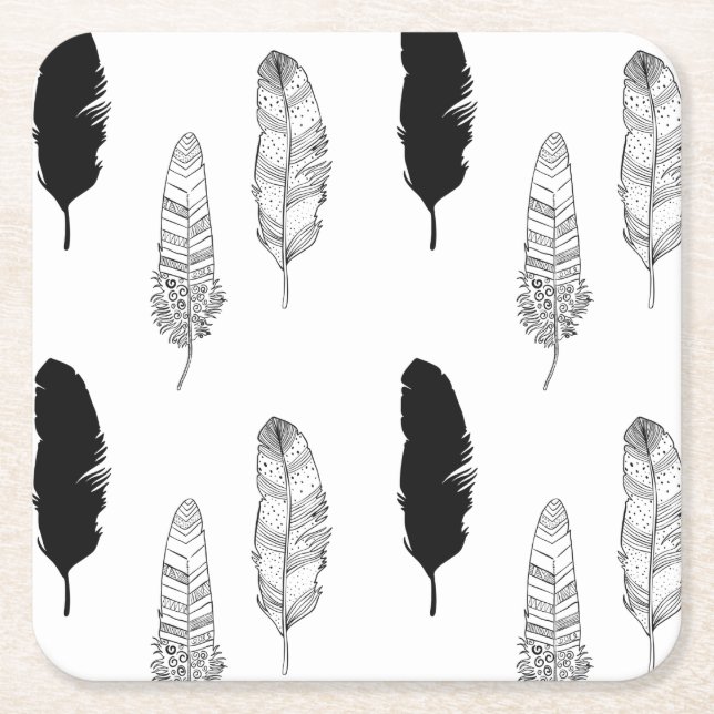 Dessous De Verre Carré Plumes noires et blanches (Devant)