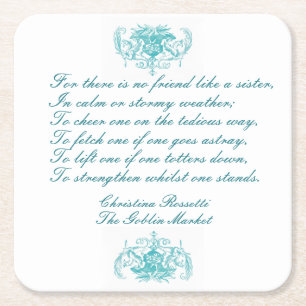 Dessous De Verre Carré Poème de Soeurs par C Rosetti en bleu