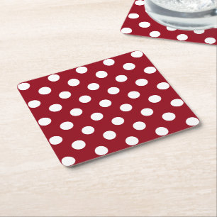 Dessous De Verre Carré Pois blancs sur Crimson Red