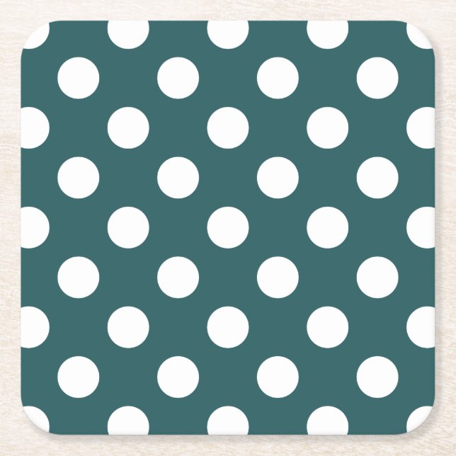 Dessous De Verre Carré Pois blancs sur turquoise (Devant)