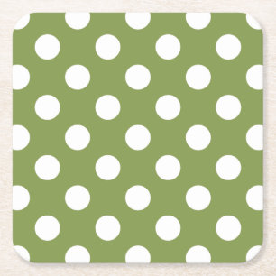 Dessous De Verre Carré Pois blancs sur vert olive