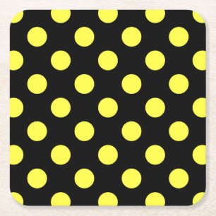 Dessous De Verre Carré Pois jaunes sur fond noir