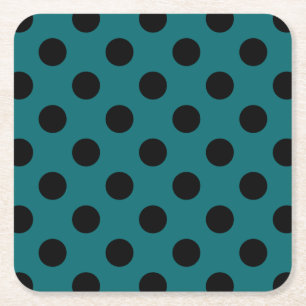 Dessous De Verre Carré Pois noirs en turquoise