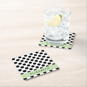 Dessous De Verre Carré Pois noirs et blancs, pointillés, Votre nom