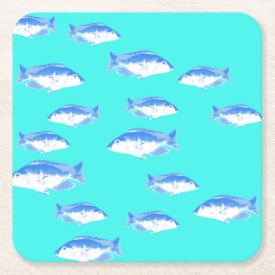 Dessous De Verre Carré Poisson bleu turquoise