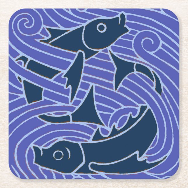 Dessous De Verre Carré Poisson Gras Baignade Océan Bleu Pêche (Devant)