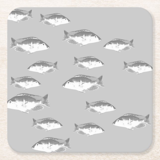 Dessous De Verre Carré Poisson gris monochrome (Devant)