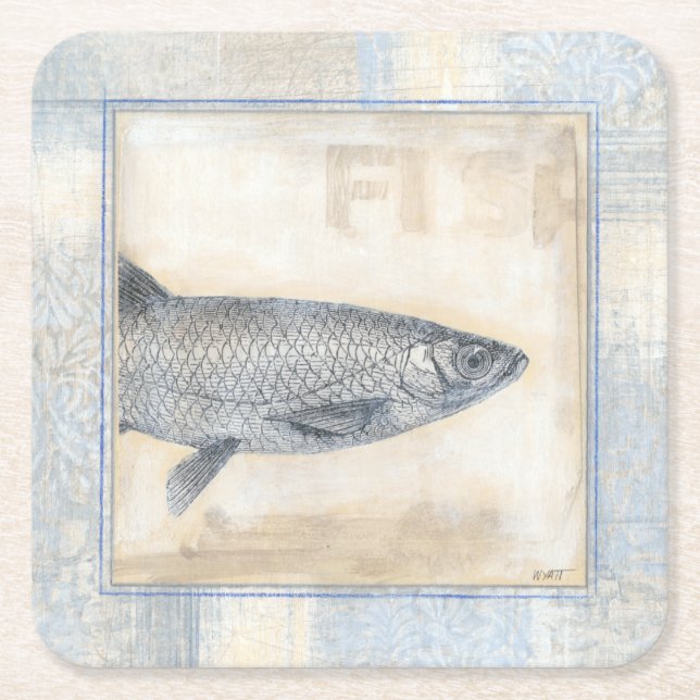 Dessous De Verre Carré Poisson gris sur Arrière - plan beige (Devant)