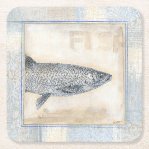 Dessous De Verre Carré Poissons gris sur l'arrière - plan beige