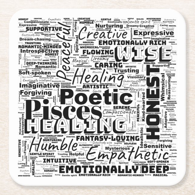 Dessous De Verre Carré Poissons Zodiac Word Cloud Inspiration (Devant)