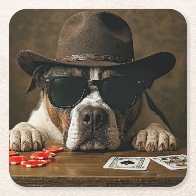 Dessous De Verre Carré Poker Blackjack Western Pitbull Cute (Devant)