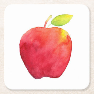 Dessous De Verre Carré Pomme d'aquarelle rouge