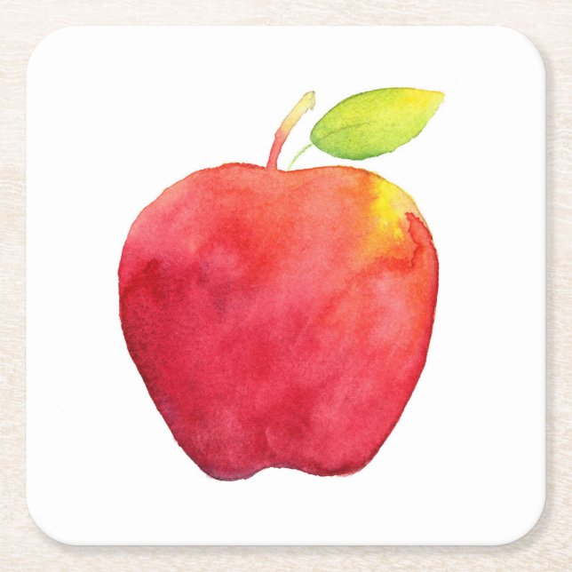 Dessous De Verre Carré Pomme d'aquarelle rouge (Devant)