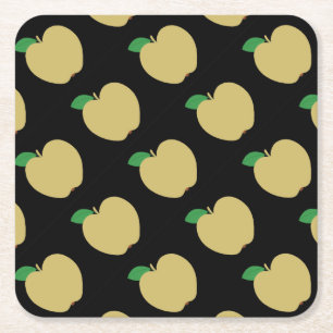 Dessous De Verre Carré Pomme d'or en noir