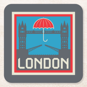Dessous De Verre Carré Pont de Londres avec le parapluie