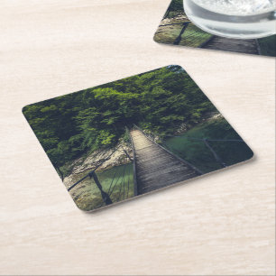 Dessous De Verre Carré Pont suspendu simple rivière Idrijca, Slovénie