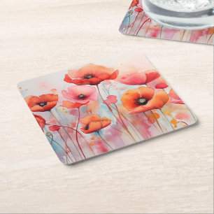 Dessous De Verre Carré Poppies d'aquarelle rouge dans un champ