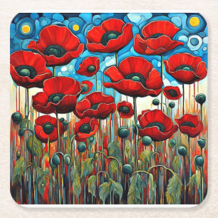 Dessous De Verre Carré Poppies rouges géantes 2