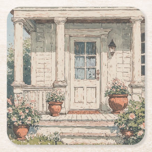 Dessous De Verre Carré Porche de Maison de Campagne