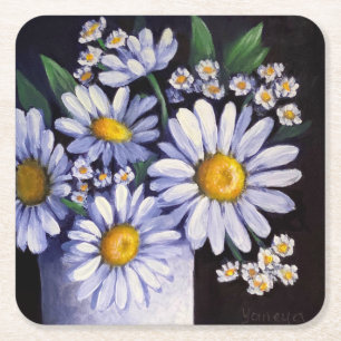 Dessous De Verre Carré Porte-gobelets en papier marguerites