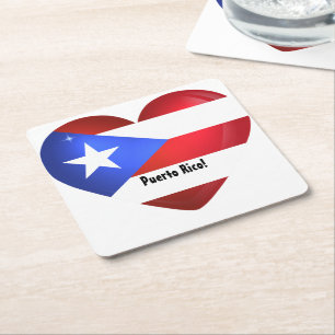Dessous De Verre Carré Porto Rico - Coeur du drapeau