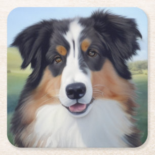 Dessous De Verre Carré Portrait d'Australian Shepherd -