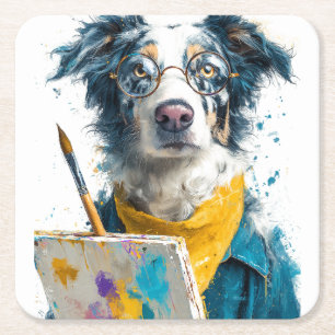 Dessous De Verre Carré Portrait de chien peintre artistique