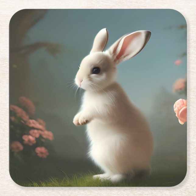 Dessous De Verre Carré Portrait de lapin mignon (Devant)