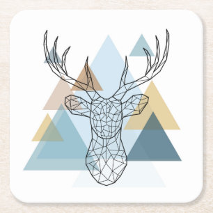 Dessous De Verre Carré Portrait géométrique de cerfs communs
