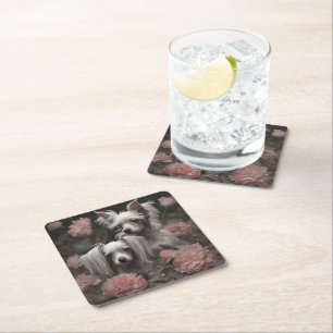 Dessous De Verre Carré Portraits de races de chiens de fleurs 20