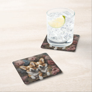 Dessous De Verre Carré Portraits de races de chiens de fleurs 5