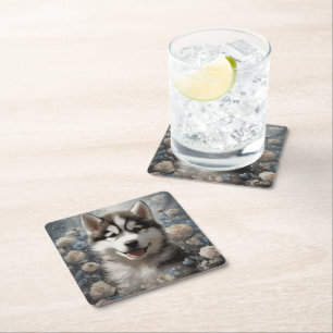 Dessous De Verre Carré Portraits de races de chiens de fleurs 7