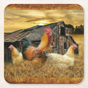 Dessous De Verre Carré Poules de coq Russe Grotte Coop