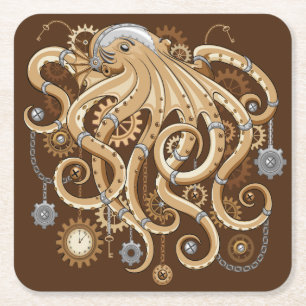 Dessous De Verre Carré Poulpe Steampunk Rétro Fantastique Mécanique