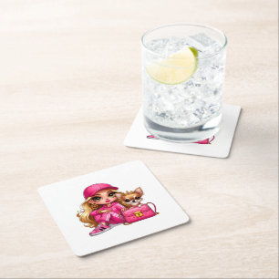 Dessous De Verre Carré Poupeée de mode rose et couverture en molleton pou